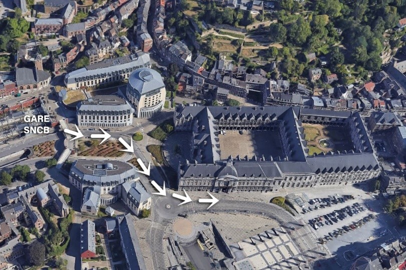 Plan indiquant le trajet de la gare SNCB vers la cour d'appel de Liège